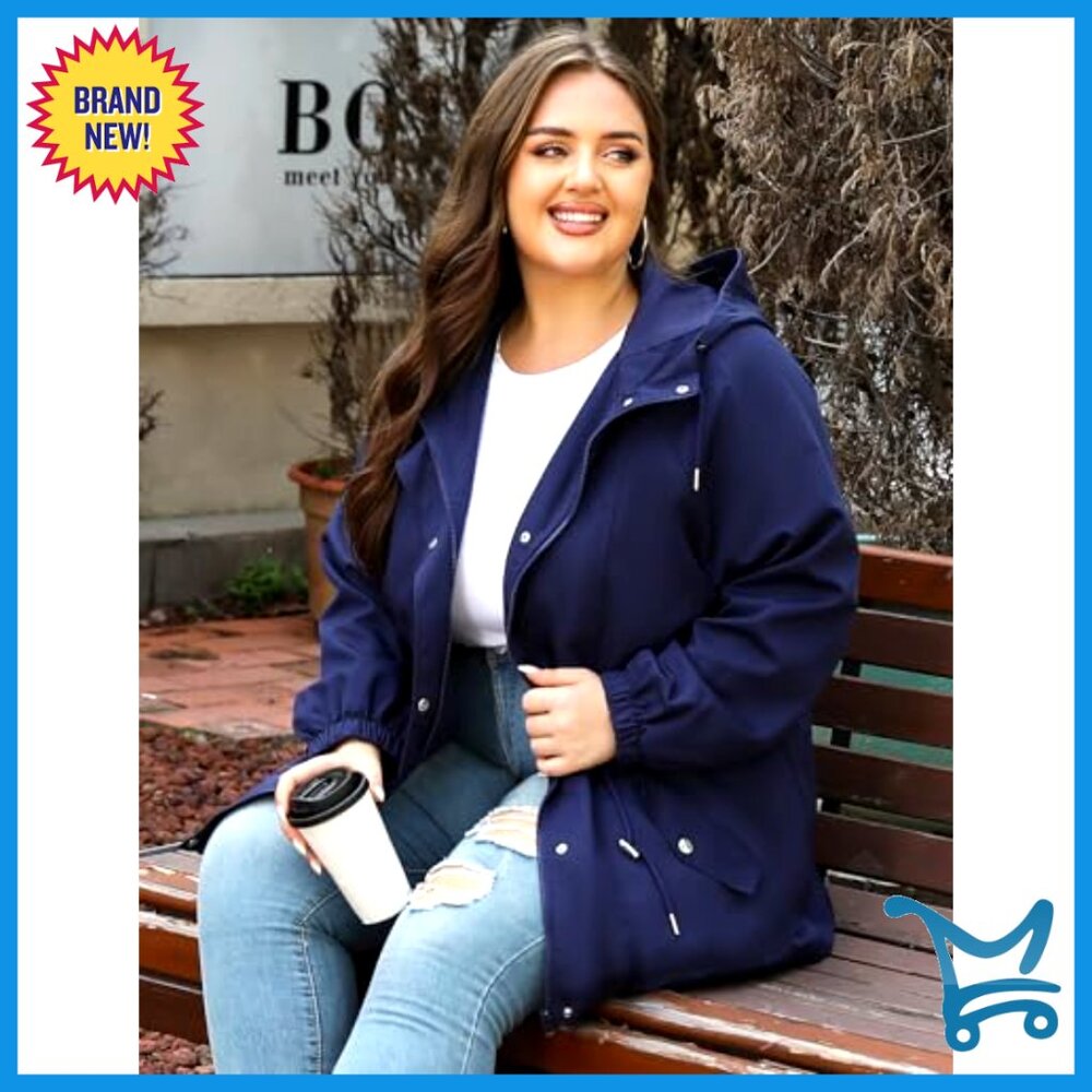 Plus Size Rain Jacket Waterproof Windbreaker Ligh… - image 3